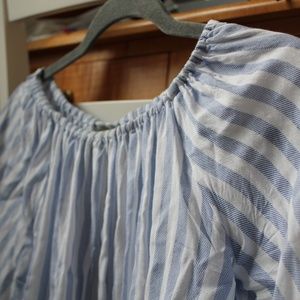 Blue and White Off-the-Shoulder Top